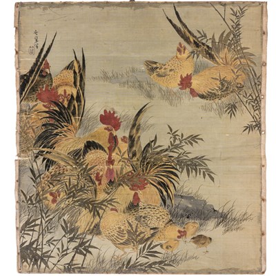 Lot 1116 - A Japanese picture of a flock of chickens