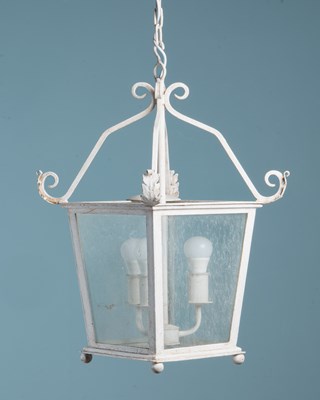 Lot 284 - A cream-painted wrought iron hall lantern