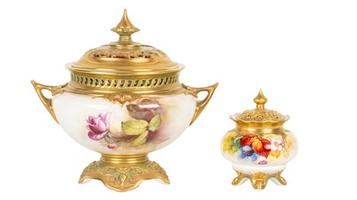 Lot 111 - Two Royal Worcester pot-pourri vases