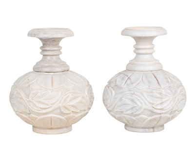 Lot 235 - A pair of Rajasthani white-marble vases