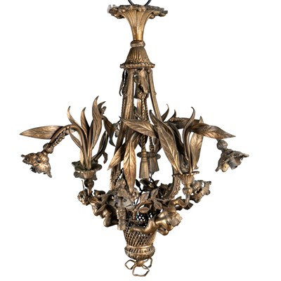 Lot 400 - A French gilt bronze six-light chandelier
