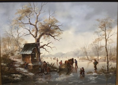 Lot 230 - Dutch School A frozen river landscape with...