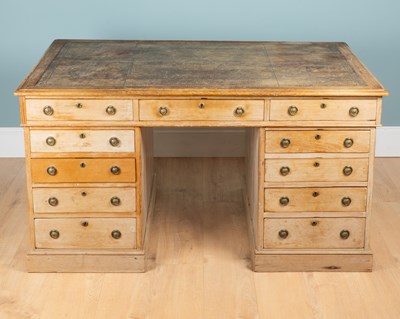 Lot 1364 - An antique pine partners pedestal desk