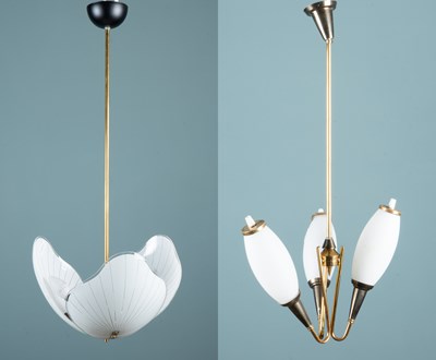 Lot 206 - Two Mid-Century Italian three-branch pendant lights