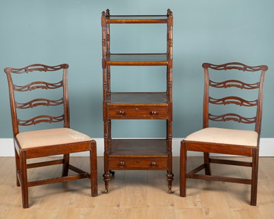 Lot 1300 - A 19th century whatnot, together with a pair of ladder-back dining chairs