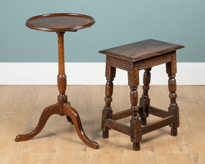 Lot 1185 - A joint stool together with a tripod table