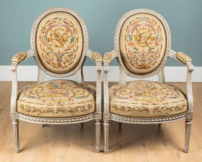 Lot 37 - A pair of 18th century French-style bergère chairs