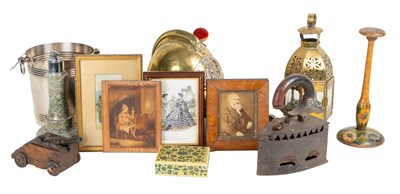 Lot 1121 - A group of items to include a French fireman's helmet
