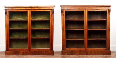 Lot Near pair of walnut glazed bookcases Victorian,...