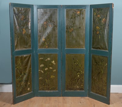 Lot 542 - A Victorian painted four-fold screen