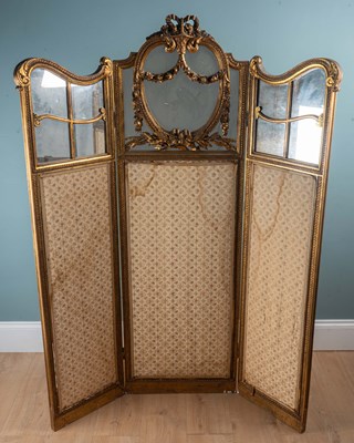 Lot 346 - An Edwardian giltwood three-fold screen