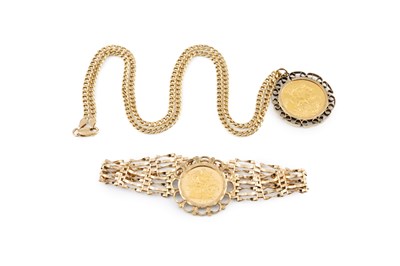 Lot 350 - A sovereign pendant on chain, the George V...