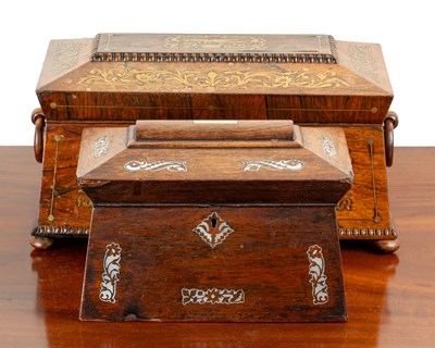 Lot 365 - Two 19th century rosewood tea caddies of sarcophagus form