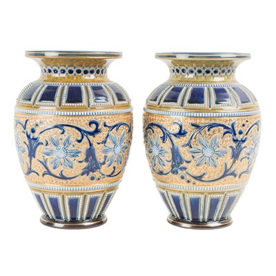 Lot 297 - A pair of 19th century Doulton Lambeth vases