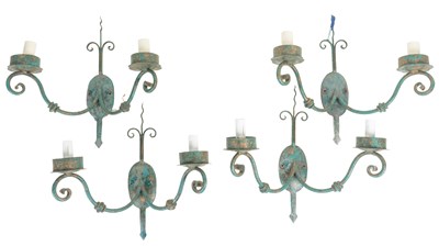 Lot 274 - A set of four early 20th century two-branch wall lights