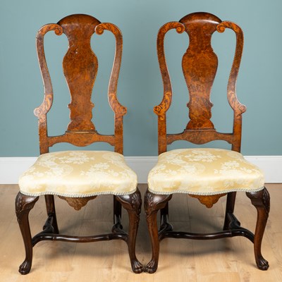 Lot 1200 - A pair of 18th century Dutch walnut side chairs