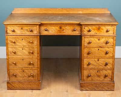 Lot 493 - Victorian satin birch inverted breakfront pedestal desk