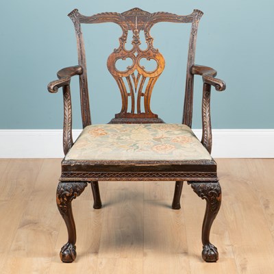 Lot 1363 - An 18th century and later Chippendale-style mahogany open armchair