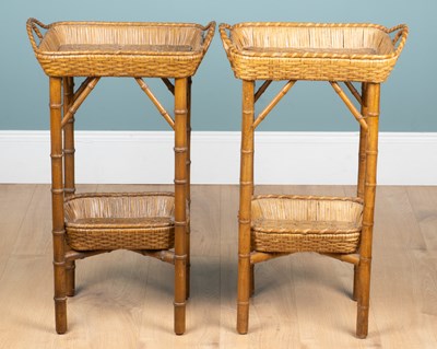Lot 211 - A pair of faux bamboo and wicker bedside tables