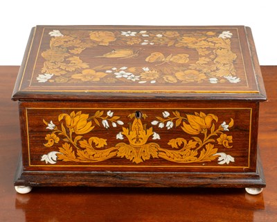 Lot 1191 - A 19th century rosewood and marquetry inlaid box