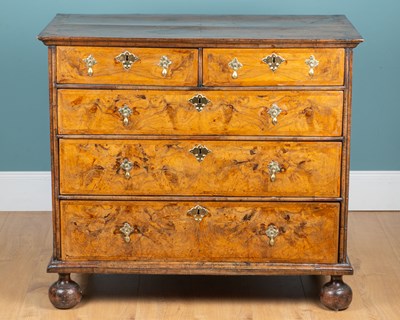 Lot 1224 - A Queen Anne burr walnut chest of drawers