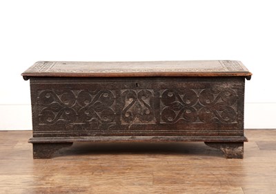 Lot 13 - Oak carved sword chest 17th Century and later,...
