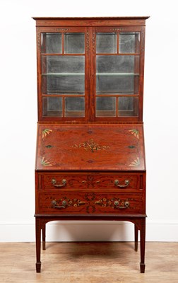 Lot 5 - Satinwood and painted bureau bookcase...
