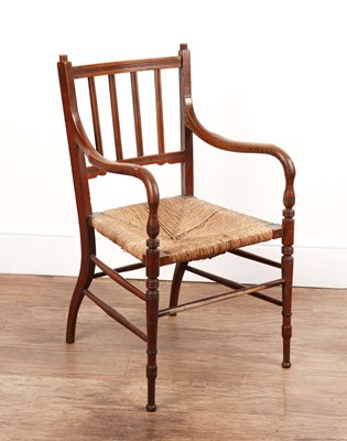 Lot 8 - Arts and Crafts oak rush seat armchair 50cm...
