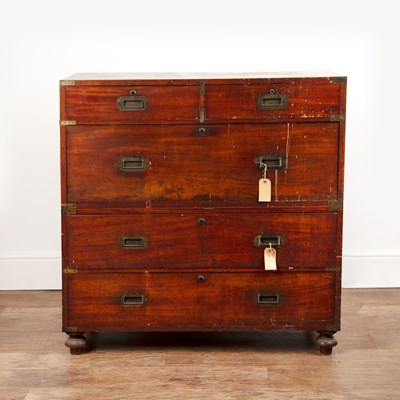 Lot 4 - Teak campaign chest Victorian, with brass...