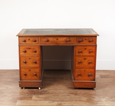 Lot 34 - Oak pedestal desk Victorian, fitted nine...