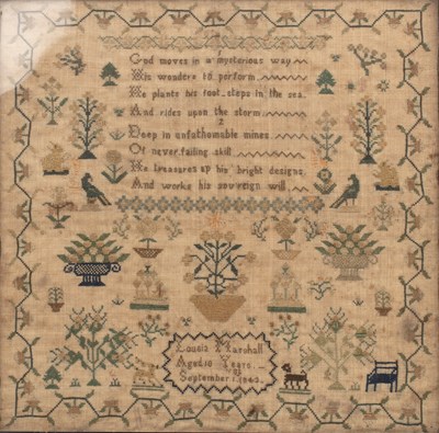 Lot 222 - Antique needlework sampler Worked in coloured...
