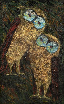Lot 383 - Betty Blandino (1927-2011) Two owls oil on...