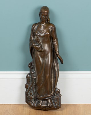 Lot 108 - A 20th century bronze wall-mounted statue of Saint Barbara