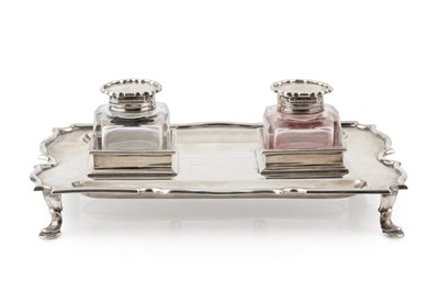 Lot 741 - An Edwardian silver inkstand, of shaped...