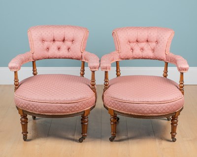 Lot 121 - A pair of Victorian walnut-framed tub armchairs