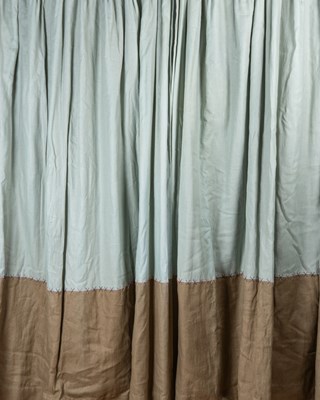 Lot 1130 - A pair of duck egg blue and brown interlined curtains