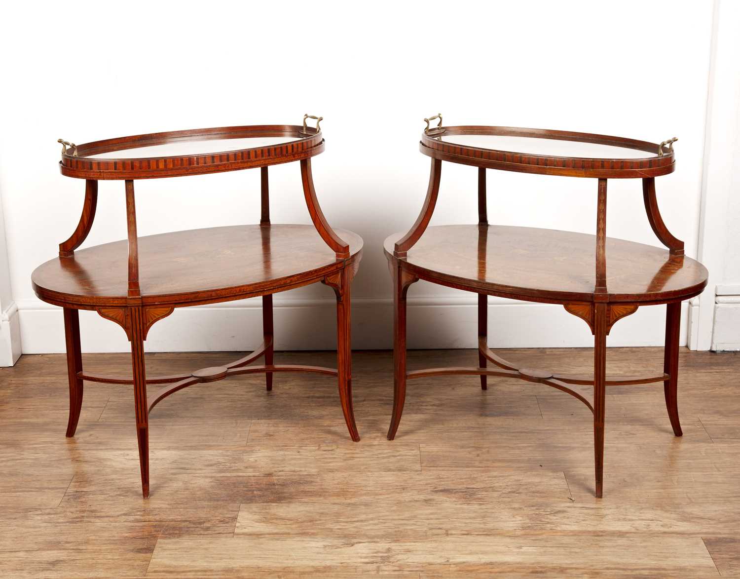 Lot 29 - Pair of tray top Sheraton revival satinwood...