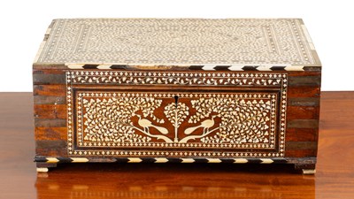 Lot 485 - A late 19th/early 20th century Indian teak and ivory inlaid workbox
