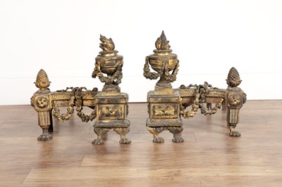 Lot 70 - Pair of French Empire style fire dogs or...
