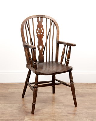 Lot 41 - Ash and elm Windsor chair with pierced wheel...