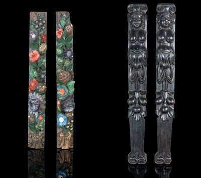 Lot 1007 - Two pairs of carved 17th century and later carved elements