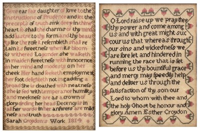 Lot 221 - Two antique needlework samplers One a...
