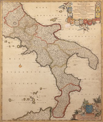 Lot 149 - Map of Southern Italy print in colour,...