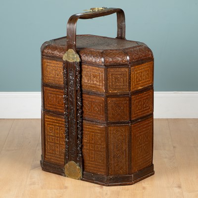 Lot 1252 - A Chinese rattan three-section marriage chest