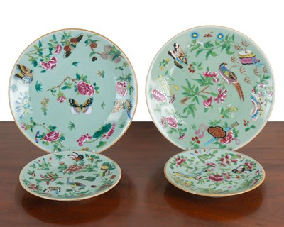 Lot 527 - Two pairs of Cantonese famille vert porcelain plates