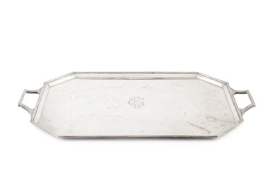 Lot A George V silver twin handled tea tray, of...