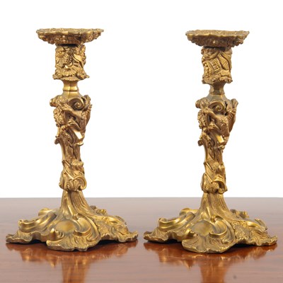 Lot 1212 - A pair of antique 18th century French-style gilt bronze candlesticks