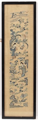 Lot 2 - A Chinese silkwork sleeve panel, embroidered...