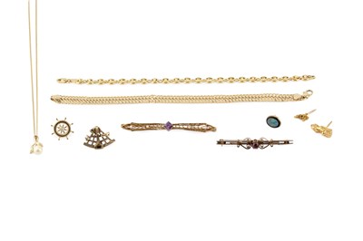 Lot 417 - An amethyst and seed pearl bar brooch, of...