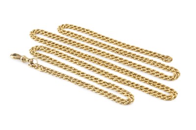 Lot 9 - A ropetwist-link long chain, with swivel clasp...